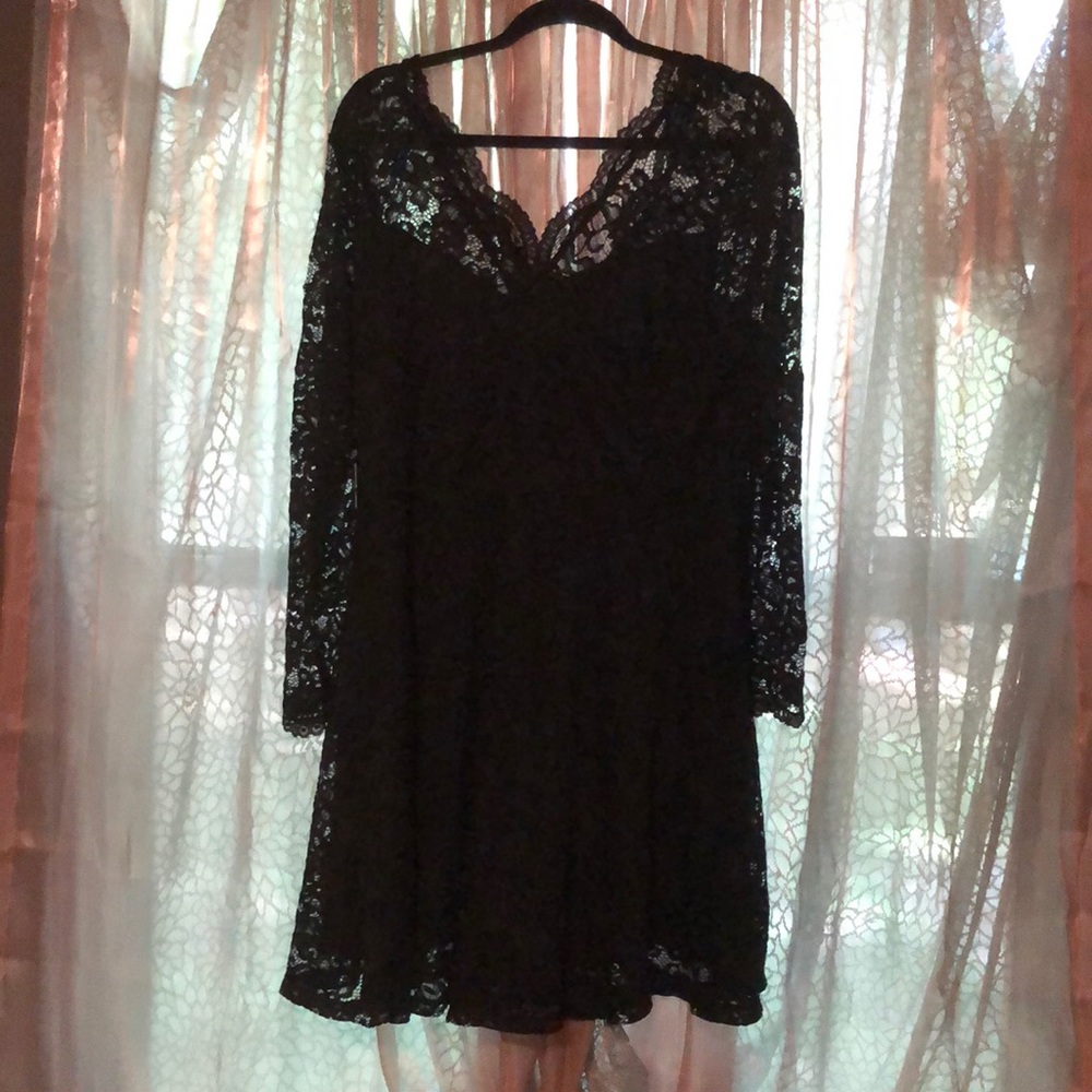 H&M | Long Sleeve Black Lace Dress with Plunge Neckline NWOT
